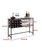 Kings Brand Furniture Console Sofa Table with Wine Rack Storage, Wine Bar Cabinet with Wine Shelf and Glass Holder, Bronze/Glass