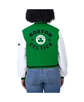 Wear By Erin Andrews Women's Kelly Green/White Boston Celtics Cropped Varsity Full-Zip Jacket