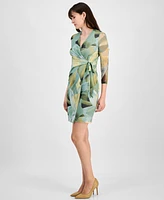 Anne Klein Petite Printed 3/4-Sleeve Mesh Wrap Dress