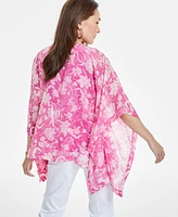 Jm Collection Women's Printed Lace-Up Poncho Top, Exclusively at Macy's