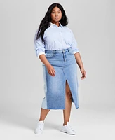 And Now This Plus Two-Toned Slit-Front Cut-Hem Denim Skirt, Exclusively at Macy's