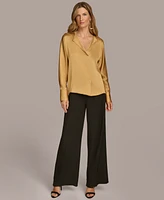 Donna Karan New York Women's Long-Sleeve V-Neck Satin Blouse