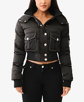 True Religion Women's Shrunken Puffer Hooded Jacket