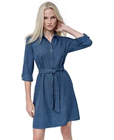 Dkny Women's Button-Front Belted Long-Sleeve Dress