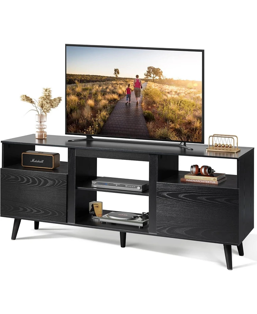 Wlive Mid-Century Modern Tv Stand for 65" Tv Tv Console Cabinet Open Shelves Entertainment Center for Living Room and Bedroom