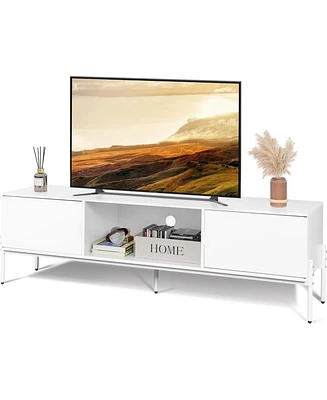 Wlive Modern Tv Stand for 65 Inch Mid Century Entainment Center with Storage Console Open Shelf and 2 Cabinets Bedroom Living Room