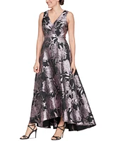 Sl Fashions Petite Metallic-Jacquard Sleeveless High-Low Gown