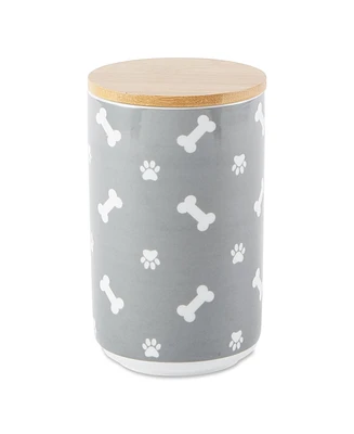 Bone Dry Ceramic Pet Treat Canister Tossed Bone & Paw Print