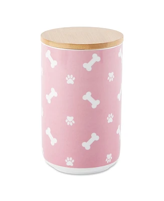 Bone Dry Ceramic Pet Treat Canister Tossed Bone & Paw Print