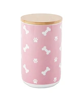 Bone Dry Ceramic Pet Treat Canister Tossed Bone & Paw Print