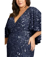 Mac Duggal Plus Embellished Cape Sleeve Cocktail Dress (Plus)