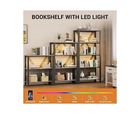 gaomon 5 Tier Bookshelf with Led Lights, Tall Bookcase with Open Display Shelves