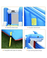 Gymax Inflatable Water Park Bounce House Slide Shark w/ Climbing Wall Splash Pool