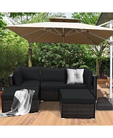 Gouun 5 Pieces Patio Rattan Sofa Set with Cushion and Ottoman