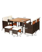 Gouun 9 Pieces Patio Rattan Dining Cushioned Chairs Set