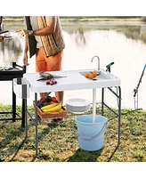 Gouun 2 in 1 Folding Fish Cleaning Table with Sink and Faucet for Patio Bbq