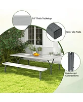 Gouun 6 Ft Picnic Table Bench Set Dining and 2 Benches with Metal Frame Hdpe Tabletop