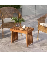 Gouun Patio Foldable Side Table with Slatted Tabletop for Backyard