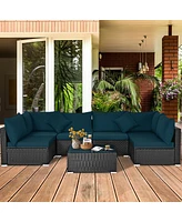 Gouun 7 Pieces Sectional Wicker Furniture Sofa Set with Tempered Glass Top-Peacock