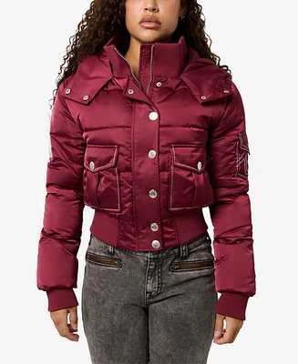 True Religion Women's Shrunken Puffer Hooded Jacket