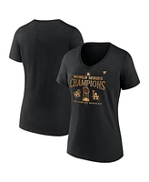 Fanatics Women's Black Los Angeles Dodgers 2024 World Series Champions Parade V-Neck T-Shirt