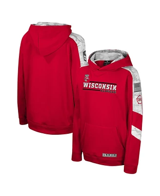 Colosseum Big Boys and Girls Red Wisconsin Badgers Oht Military Appreciation Cyclone Digital Camo Pullover Hoodie