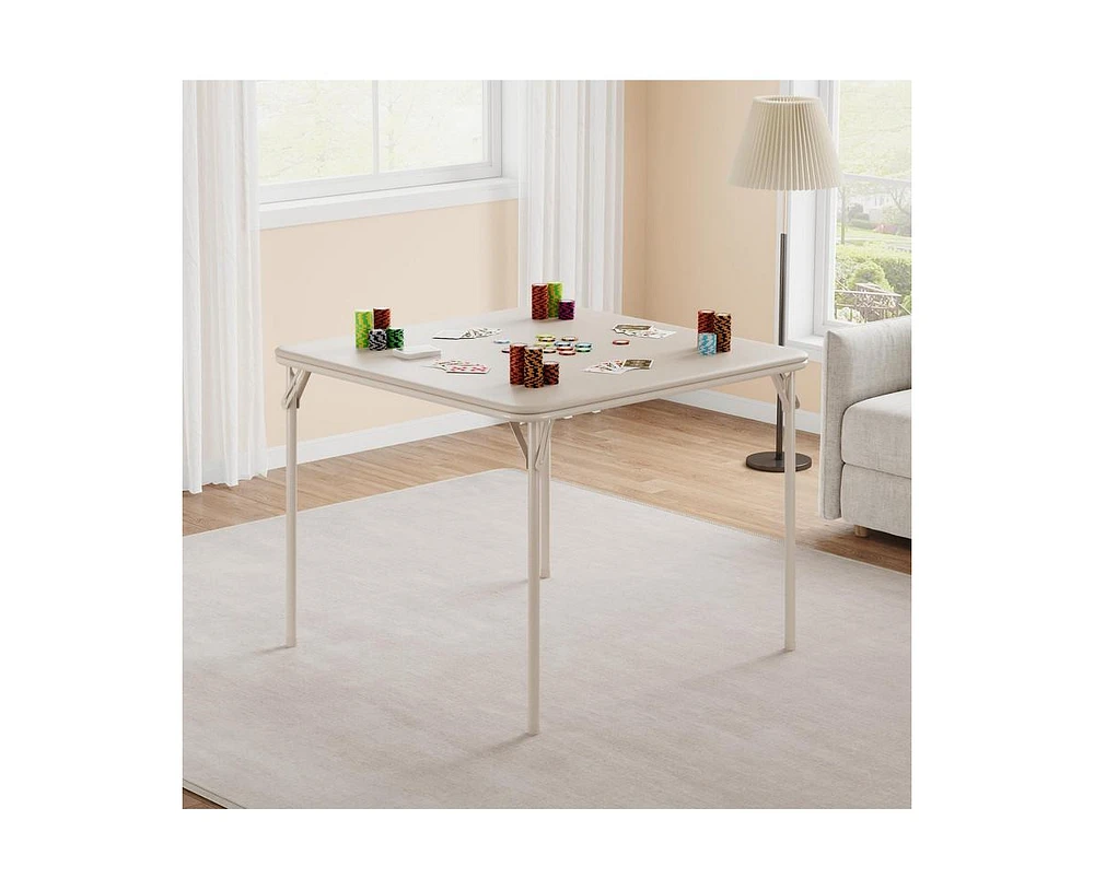 gaomon Folding Table, 33.6 Inch Folding Card Table, Portable Square Folding Table with Pu Soft Cushion, Beige Metal Foldable Table Suitable for Living