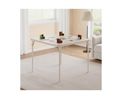 gaomon Folding Table, 33.6 Inch Folding Card Table, Portable Square Folding Table with Pu Soft Cushion, Beige Metal Foldable Table Suitable for Living