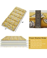 gaomon Japanese Floor Mattress Twin, Thick Tatami Roll-Up Mattress for Camping & Guest Room, Yellow Flower Design