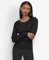 Dkny Women's Ribbed Textured-Bib Long-Sleeve Sweater