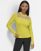 Dkny Women's Ribbed Split-Cuff Sheer-Bib Sweater