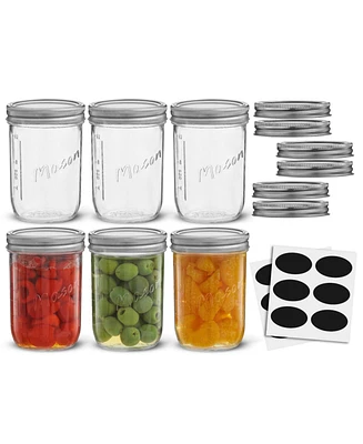 JoyJolt Wide Set of 6 Mason Jars with Airtight Lids