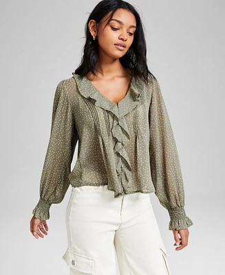 And Now This Women's Ruffle Front Long-Sleeve Blouse, Exclusively at Macy's