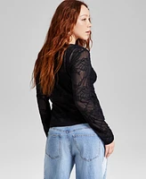 And Now This Women's Floral Crewneck Long-Sleeve Mesh Top, Exclusively at Macy's