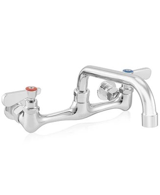 Gridmann Commercial Wall Mount Sink Faucet, 8" Center with 8" Swivel Spout, Nsf, Dual Lever Handles, Brass Construction, Chrome Polished Finish