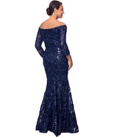 Xscape Women's Embellished Off-The-Shoulder 3/4-Sleeve Gown