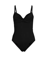 Lands' End Women's D-Cup Sculpting Suit Targeted Control Draped High Leg One Piece Swimsuit