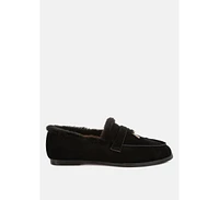 Rag & Co Ohrid Suede Faux Fur Flat Loafers