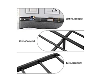 gaomon Full Size Bed Frame with Charging Station and 2 Storage Drawer, Upholstered Platform Bed with Headboard, Usb Port & Outlets, No Box Spring Need