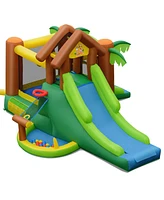 Gymax Inflatable Bounce House Jungle Jumping Bouncer Double Slides Park w/ Blower