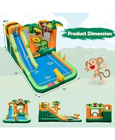 Gymax Inflatable Water Slide Park Monkey Bounce House Splash Pool without Blower