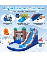 Gymax 6-in-1 Winter Theme Snowman Inflatable Castle Kids Bounce House with 680W Blower