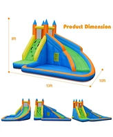 Gymax Inflatable Water Park Bounce House Climbing Wall Splash Pool w/480W Blower
