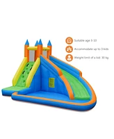 Gymax Inflatable Water Park Bounce House Climbing Wall Splash Pool w/480W Blower