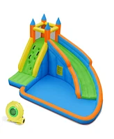 Gymax Inflatable Water Park Bounce House Climbing Wall Splash Pool w/480W Blower