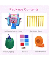 Gymax Inflatable Bounce House 3-in-1 Elephant Theme Inflatable Castle w/ 680W Blower