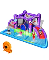 Gymax Inflatable Water Slide Castle Kids Bounce House w/ Octopus Style & 750W Blower