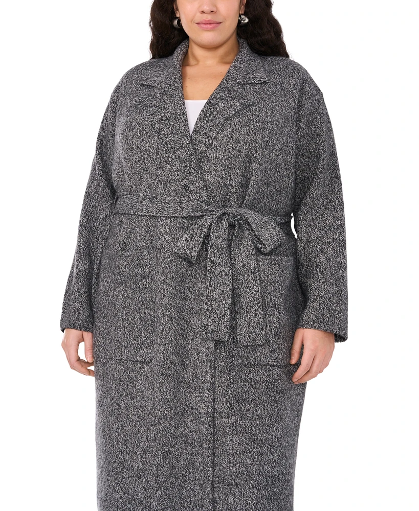 Vince Camuto Plus Notch-Collar Belted Cardigan, Exclusively at Macy's