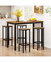 Gouun Set of 4 Bar Stool Set with Metal Legs and Footrest