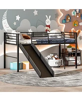 Gouun Twin Metal Loft Bed with Slide Safety Guardrails and Built-in Ladder